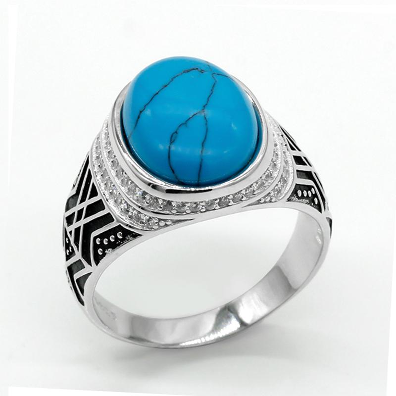 Cluster Rings 925 Sterling Silver Men Ring Vintage Blue Color Crack Big Stone With Clear CZ Fashion Jewelry
Cluster Rings 925 Sterling Silver Men Ring Vintage Blue Color Crack Big Stone With Clear CZ Fashion Jewelry