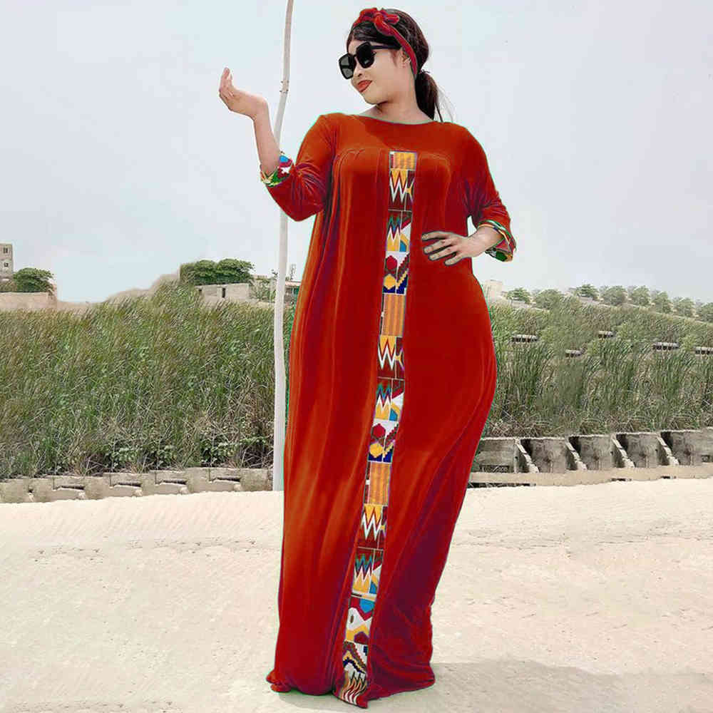 2 Pieces Set Boho Loose Solid Three Quarter Sleeve Long Maxi African Dresses For Women Kaftan Dubai Abaya Hijab Muslim Dress 210408