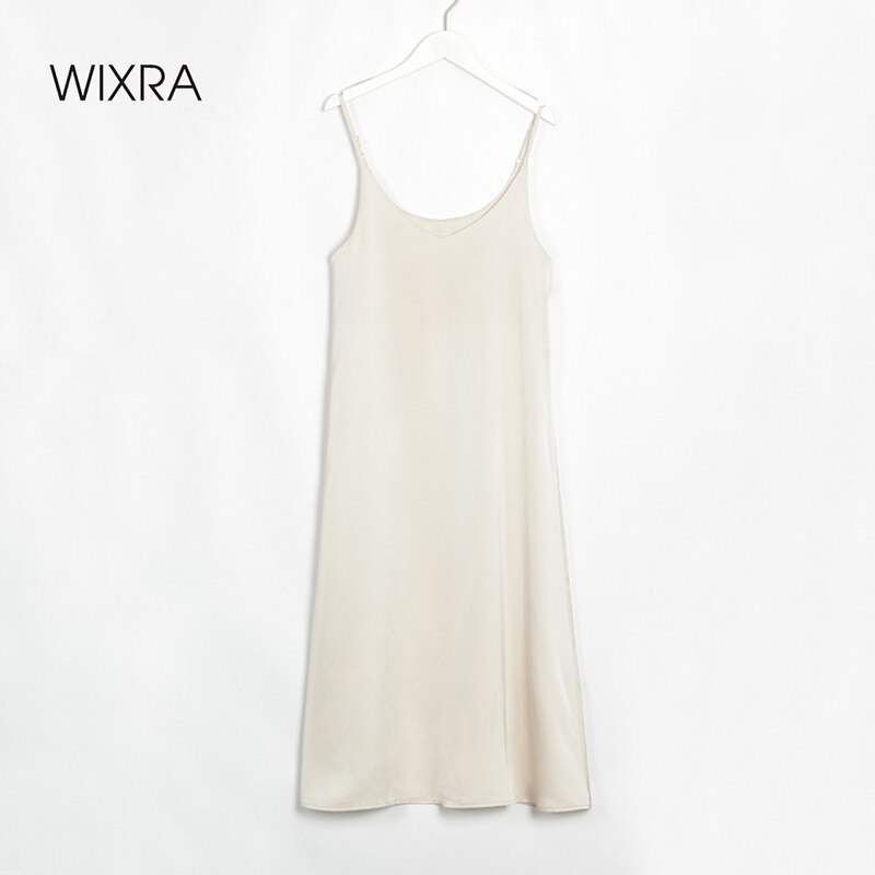 Wixra Womens Satin Dresses Elegant V-Neck Sundress Mid-Calf Spaghetti Strap High Street Dress Spring Summer, Apricot
Wixra Womens Satin Dresses Elegant V-Neck Sundress Mid-Calf Spaghetti Strap High Street Dress Spring Summer, Apricot