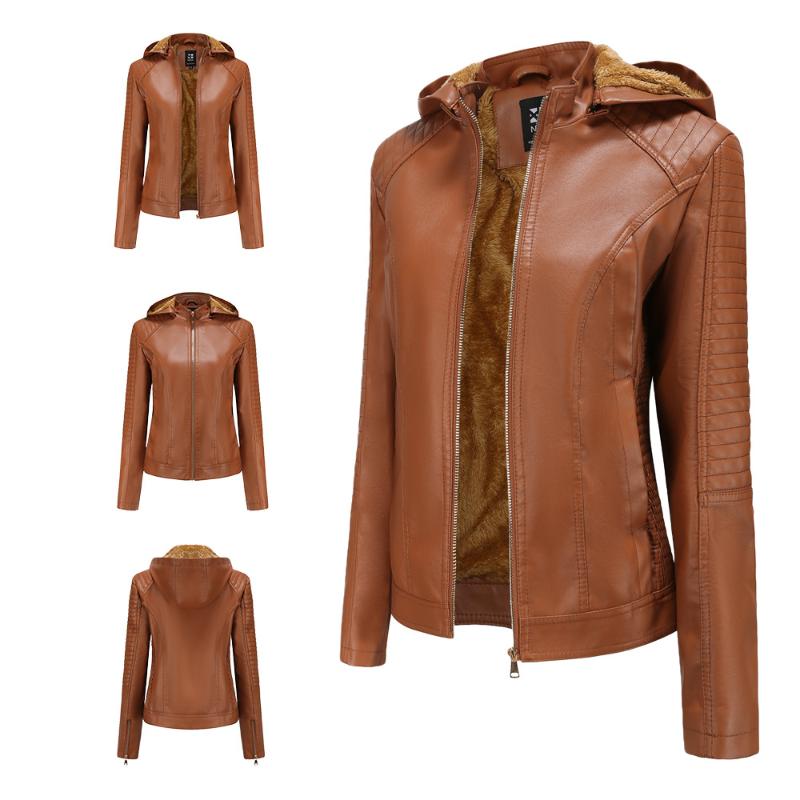 Faux Leather Jacket Women Tops Plus Velet Coat With Hoodie Winter Motorcycle Outerwear Pu Warm Woman Women's &, Black
Faux Leather Jacket Women Tops Plus Velet Coat With Hoodie Winter Motorcycle Outerwear Pu Warm Woman Women's &, Black