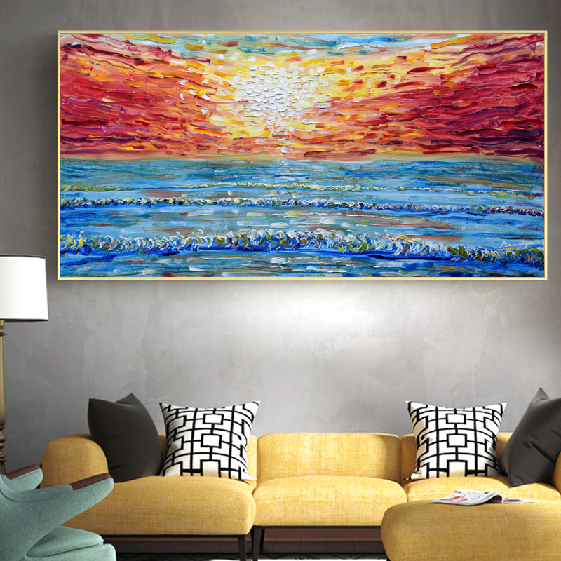 Sea Sunset Sky Posters And Prints Knife Painting On Canvas Landscape Picture Wall For Living Room Modern Home Decor