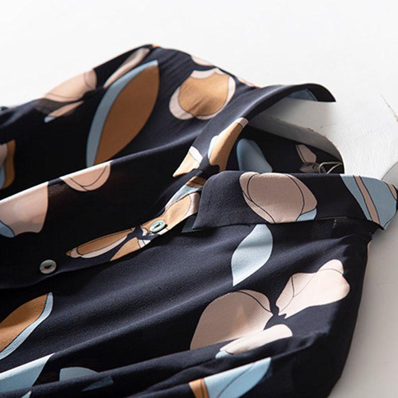 Autumn Korean Lace Up Dress Chiffon Print Shirt Long Skirt Professional Waist Slim Cover Two Piece