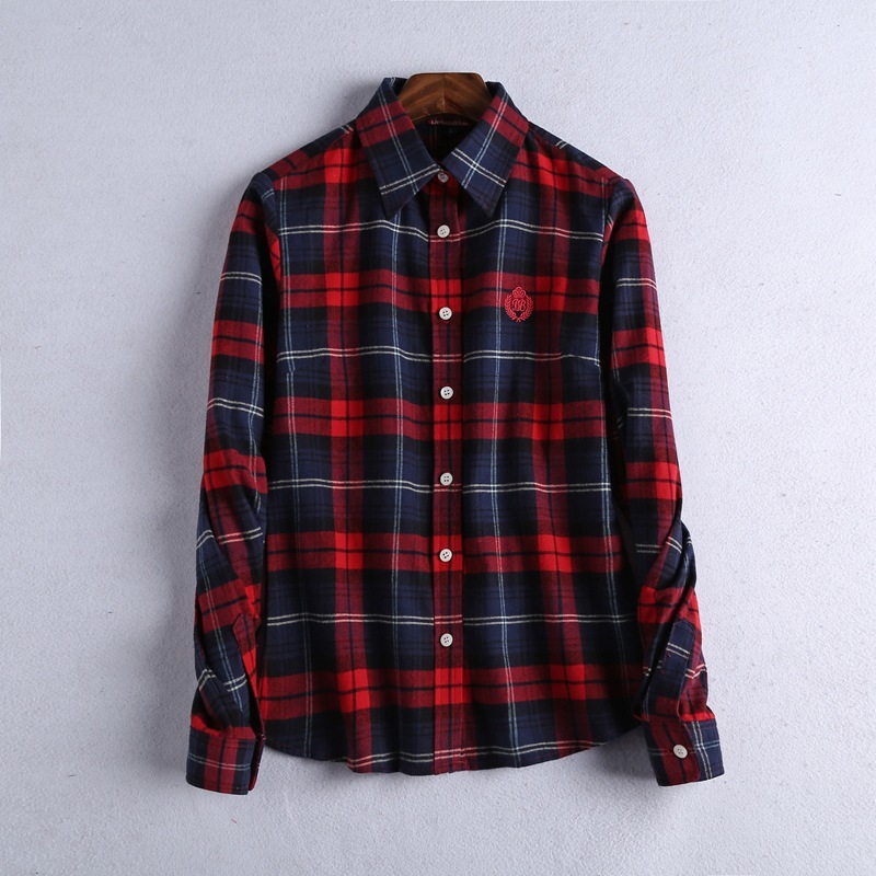 Autumn Fashion Women Plaid Shirts Flannel Shirt Lapel Long Sleeve Blouse Shirt Casual Loose Cotton Blusas Tops Office Lady Shirt 210401
