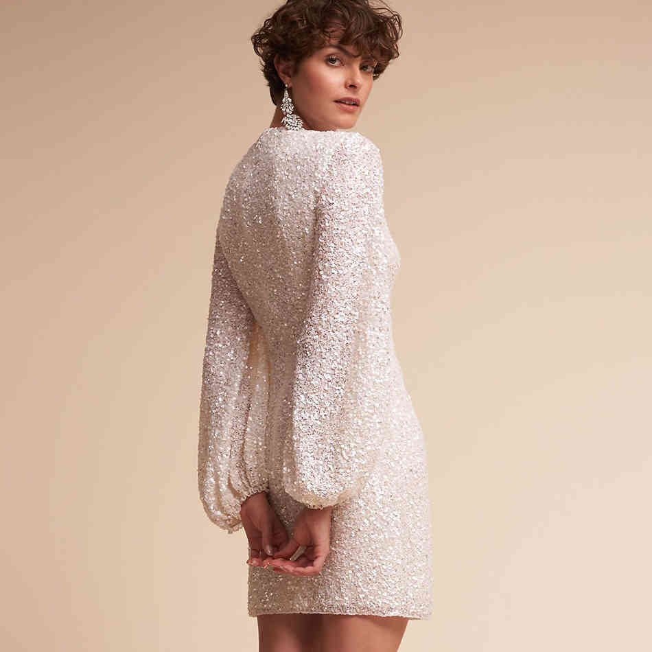 Summer Women White Sequins Mini Dress Sexy Mesh Long Sleeve O Neck Celebrity Evening Runway Club Party Lady 210423