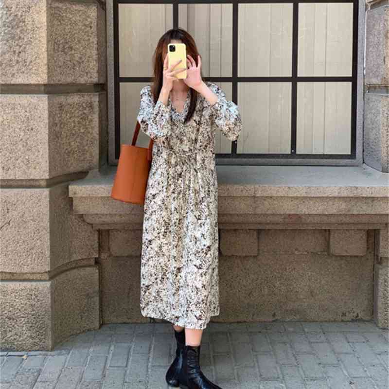 Plus Size Spring Girls Boho print Female Vintage Dress Party oversize long Sleeve Women Dresses Robe Vestido 210417Z