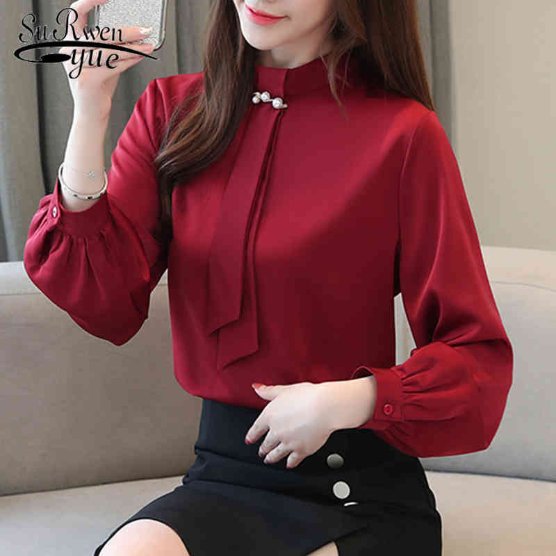 blusas mujer de moda dames blouses lange mouwen womens tops and Office Lady Stand lantern Sleeve shirt 7040 50 210427