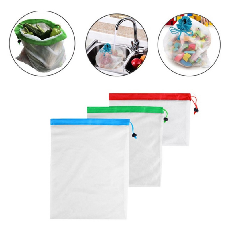 1Pcs Fruit Vegetable Bags Reusable Washable Net Bag Multi-Function Kitchen Supplies Toys Sundries Storage White S/M/L