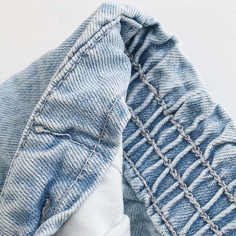 Light Blue Color Paperbag Pants Jeans Women Pleated Loose Casual Cowboy Lady Back Elastic Waist Long Trousers 210515