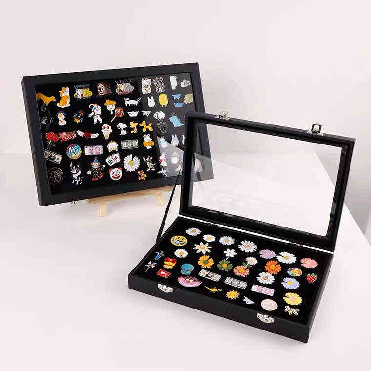 Badge Storage Box Transparent Dust-proof Medal Jewelry Box Large Capacity Brooch Wall Display Frame Pin Gift Box Collection 211110