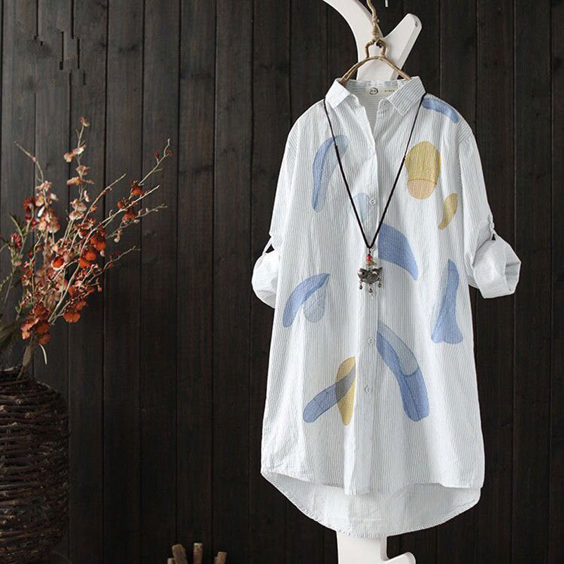 Arrival Spring Women Shirt Plus Size Long Sleeve Loose Casual Blouse Ladies Tops Vintage Print Blouses Big D11 210512