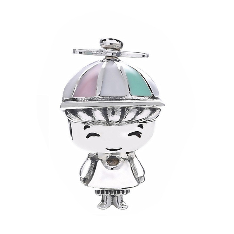 Wholesale 30pcs Silver Charm Beads Boy Girl Enamel European Charms Bead Big Hole Fit Snake Chain Bracelet & Necklac Fashion DIY Jewelry