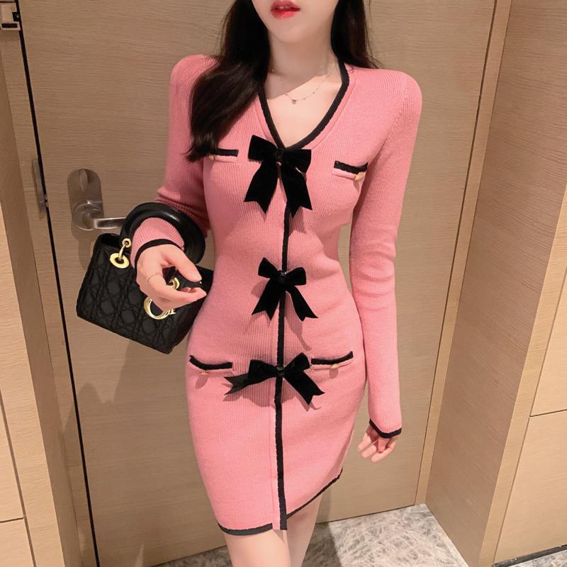 Casual Dresses Sweet Chic Bow Knitted Sweater Dress Women Long Sleeve Slim Sexy Sheath Bodycon Korean Fashion Robe Femme Vestidos, Pink
Casual Dresses Sweet Chic Bow Knitted Sweater Dress Women Long Sleeve Slim Sexy Sheath Bodycon Korean Fashion Robe Femme Vestidos, Pink