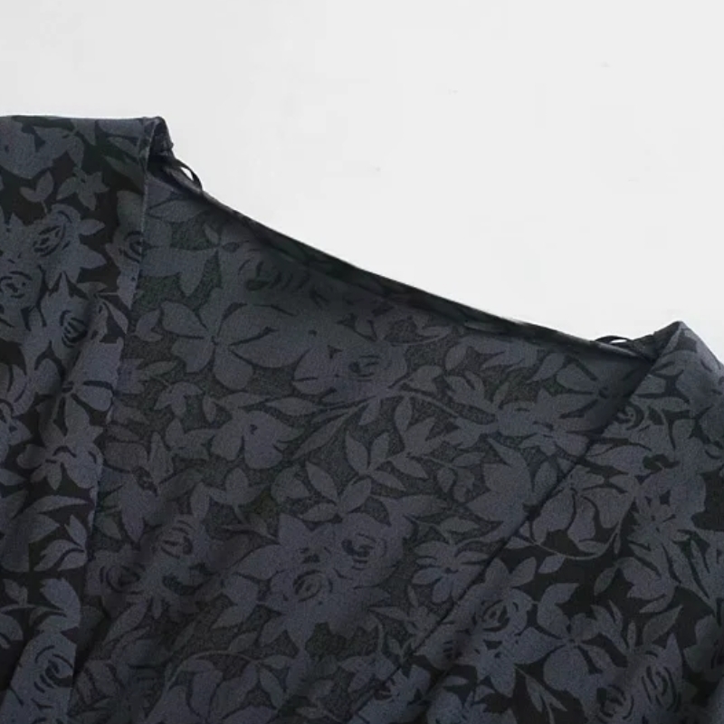 Women Floral Print Deep V Neck Elastic Waist Slit Midi Dress Female Lantern Sleeve Clothes Casual Lady Loose Vestido D6962 210430Z