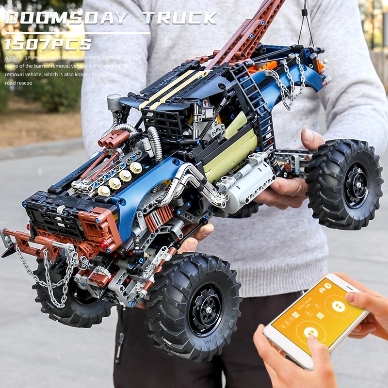 Motorized Rebel Tow Truck Building Block Doomsday Drag Trucks Climbing Car Model Mould King Remote Control APP Kids Christmas Gifts Birthday Toys For 