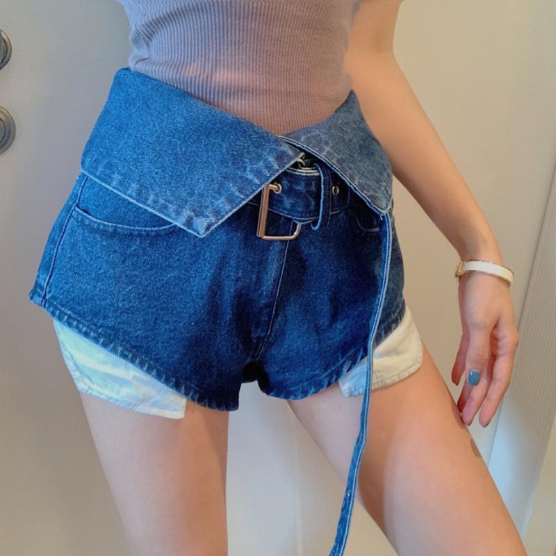 Lapel Waist Retro Fashion High Jeans Shorts Slim Denim Sexy Micro Midi Pants Women Plus Size Female Women's