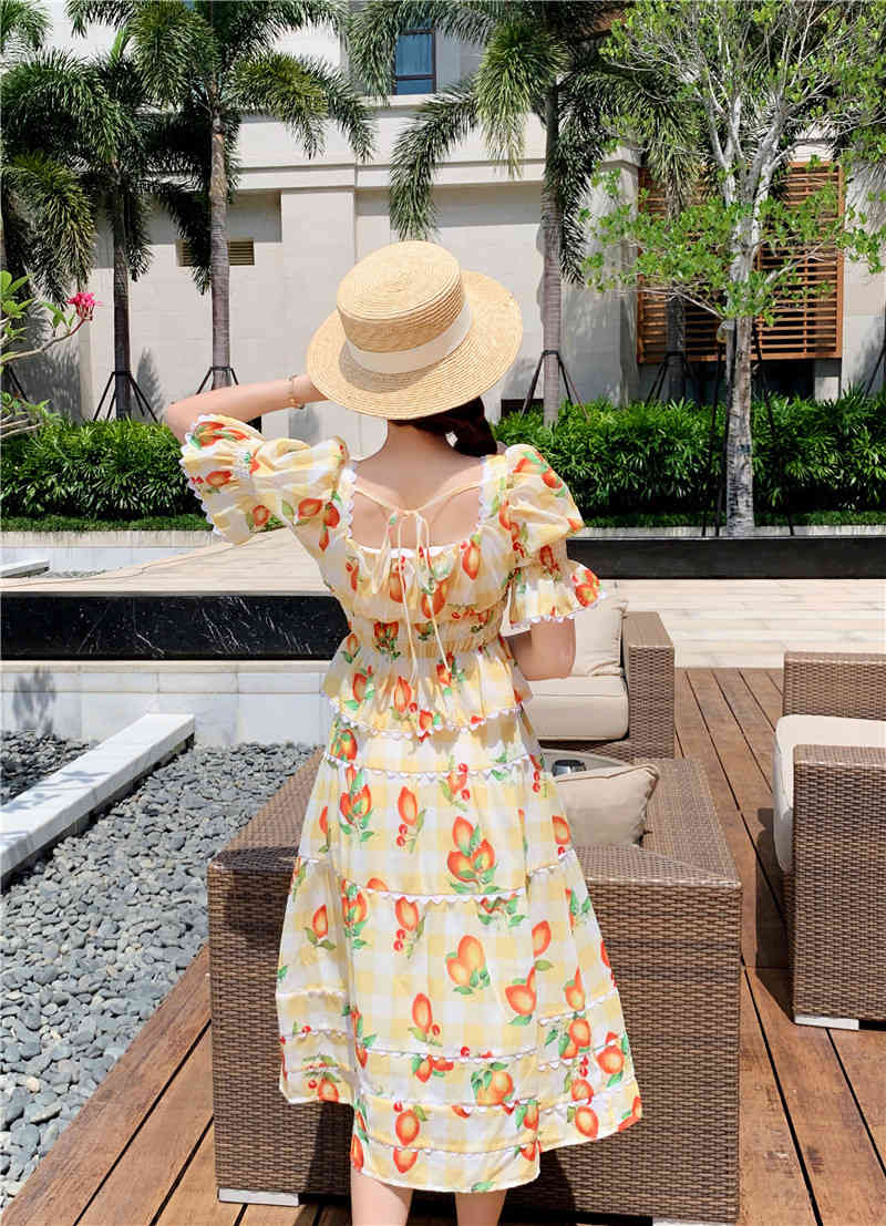 Vintage Bohemian Women 2 Pieces Set Summer Sweet Square Collar Puff Sleeve Slim Crop Top + High Waist Midi Skirts Suit Female 210519