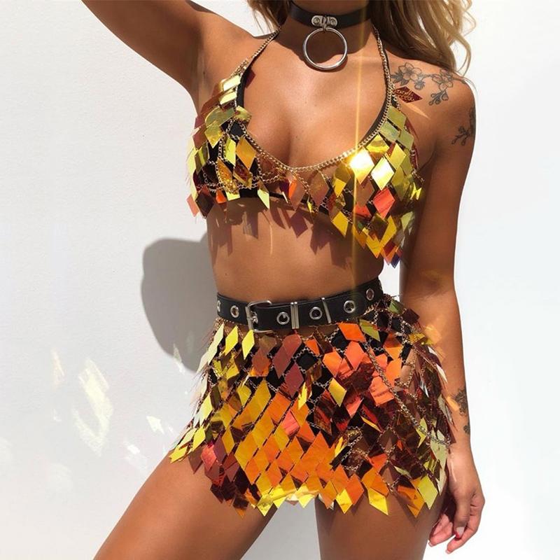 Two Piece Dress Colorful Shiny Metal Sequined Set Halter Low Cut Hollow Out Crop Top Patchwork Skirt Rave Festival Sets, Outfit 2
Two Piece Dress Colorful Shiny Metal Sequined Set Halter Low Cut Hollow Out Crop Top Patchwork Skirt Rave Festival Sets, Outfit 2
