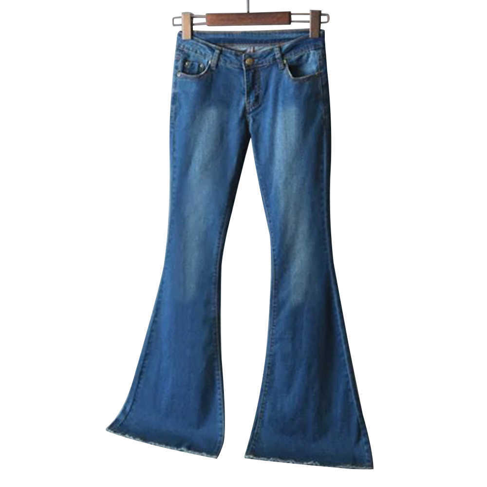 LASPERAL Spring Women Blue Mid Waist Flare Bell Bottoms Ladies Sexy Stretching Jeans Fashion Wide Leg Denim Trousers SH190828