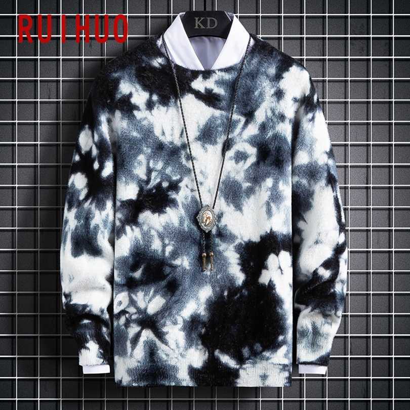 RUIHUO 2021 Tie Dye Sweater Men Coats Jumper Men Sweater Korean Fashion Clothing Men Sweaters M-3XL Y0907