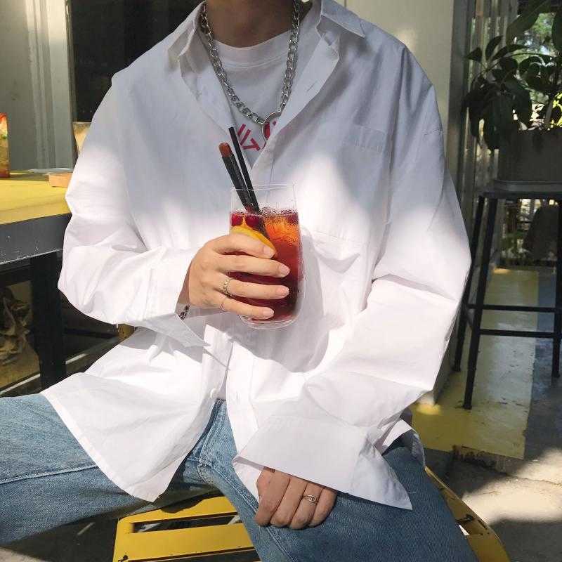 Korean Spring and Summer White Shirt Streetwear Couple Casual Long Sleeve 210615