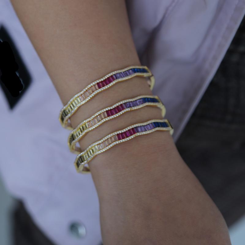 Charm Bracelets Gold Color Rainbow Colorful Cz Lucky Girl Women Bracelet Bangle Fashion Micro Pave Baguette Band Top Quality Trendy Jewelry
Charm Bracelets Gold Color Rainbow Colorful Cz Lucky Girl Women Bracelet Bangle Fashion Micro Pave Baguette Band Top Quality Trendy Jewelry