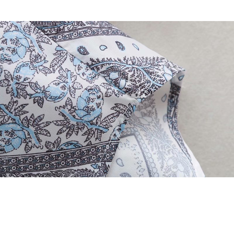 Elegant Lapel Long Sleeve Blouse Top: Chic Blue & White Porcelain Print For Women's Summer Fashion