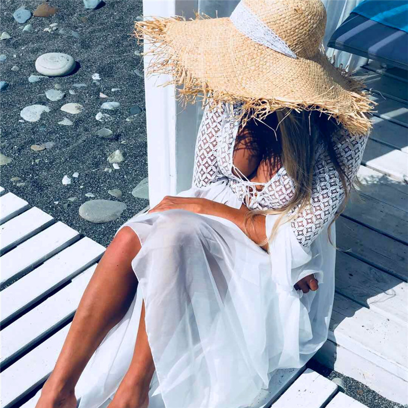 Long Lace Beach Cover up Robe de Plage Swimsuit Saida Praia longa Women Bathing suit cover Tunics for #Q589 210420