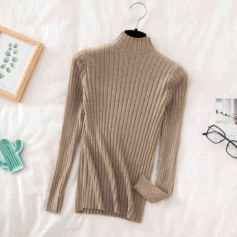 Croysier Pullover Sweater Knitted Women Winter High Neck Basic Slim Casual Ribbed Knit Top Autumn Clothes Woman Sweaters 211109