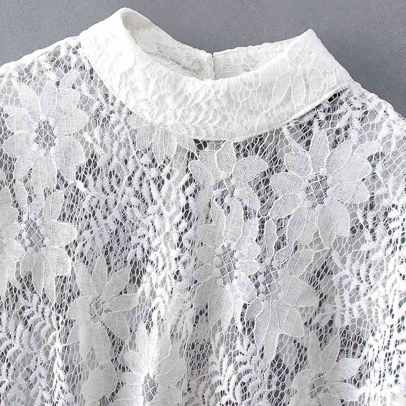 Women Lace White Dress Batwing Sleeve Two Pieces Set Mini Elegant Stand Neck Hollow Out Ladies Party es 210508