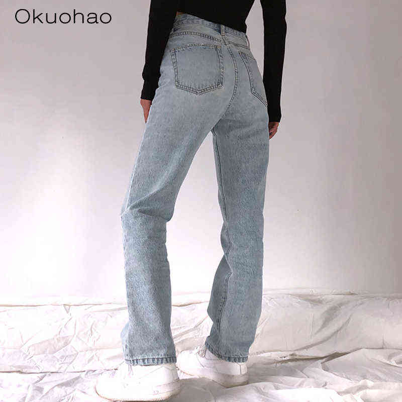 High Waist Loose Jeans For Women Comfortable Fashion Casual Straight Leg Baggy Pants Mom Jeans Washed Boyfriend Jeans 211112