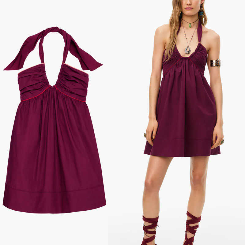 Za Sexy Ruched Summer Dress Women Sleeveless Adjustable Neck Halter Party Dresses Woman Chic Back Zip Backless Purple Dress 210602
Za Sexy Ruched Summer Dress Women Sleeveless Adjustable Neck Halter Party Dresses Woman Chic Back Zip Backless Purple Dress 210602