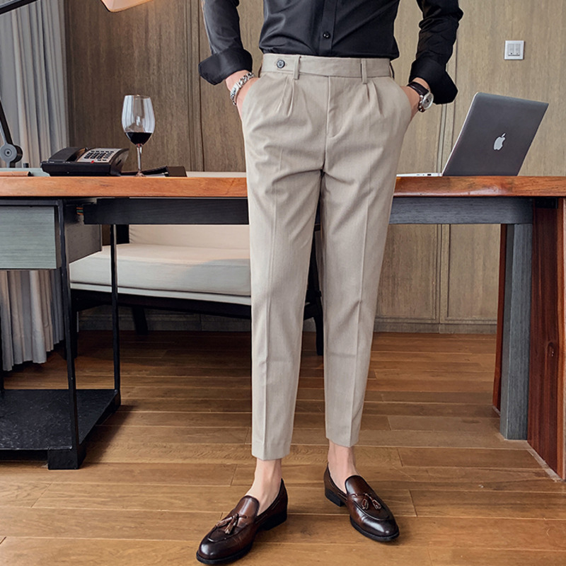 IEFB Men's Trend Korean Fashion Suit Pants British Business Trousers Slim Grey Ankle Length Straight Pants Male 9Y6670 210524