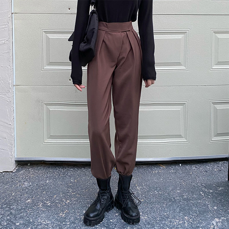 Plus Size S-4XL OL Minimalist High Waist Wide Leg Pants Women Spring Autumn Work Wear Solid Suit Trousers 210421