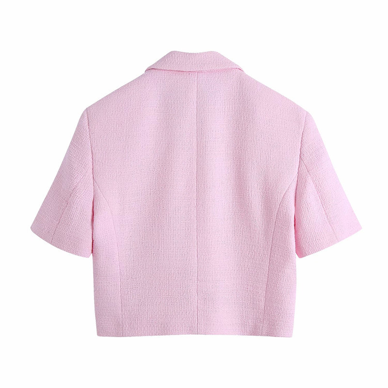 Casual Woman Pink Tweed Matching Sets Spring Fashion Short Sleeve Suits Ladies Sweet Streetwear Shorts Suit 210515