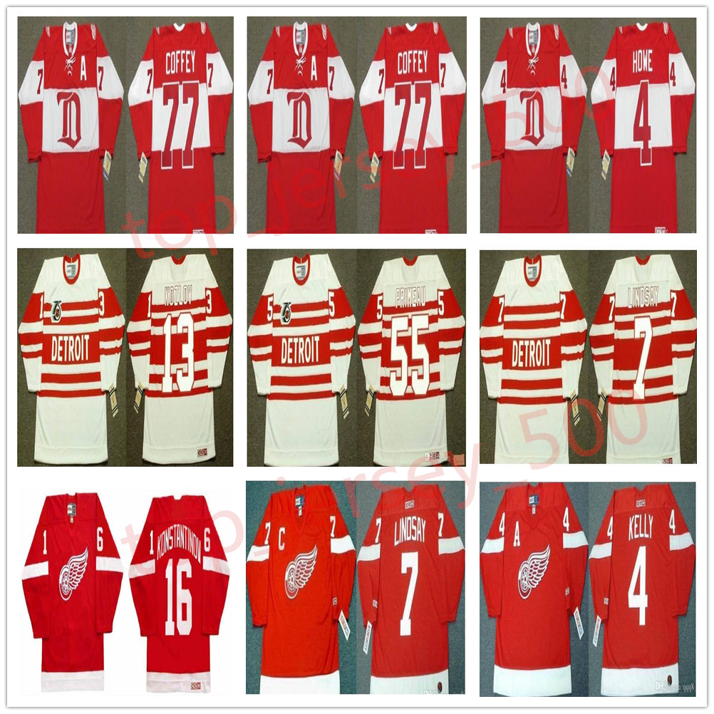 Vintage Detroit Red Wings Jerseys 77 PAUL COFFEY 11 SHAWN BURR 55 KEITH PRIMEAU 7 Ted Lindsay 13 VYACHESLAV KOZLOV 7 NORM ULLMAN CCM Hockey, As shown in illustration
Vintage Detroit Red Wings Jerseys 77 PAUL COFFEY 11 SHAWN BURR 55 KEITH PRIMEAU 7 Ted Lindsay 13 VYACHESLAV KOZLOV 7 NORM ULLMAN CCM Hockey, As shown in illustration