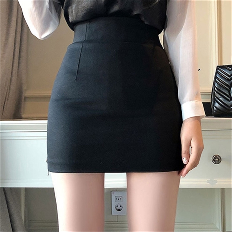 S-L new Women skirt Solid 3 Color Pencil Female Autumn Winter High Waist Bodycon Vintage Split Thick Stretchy Skirts 210408