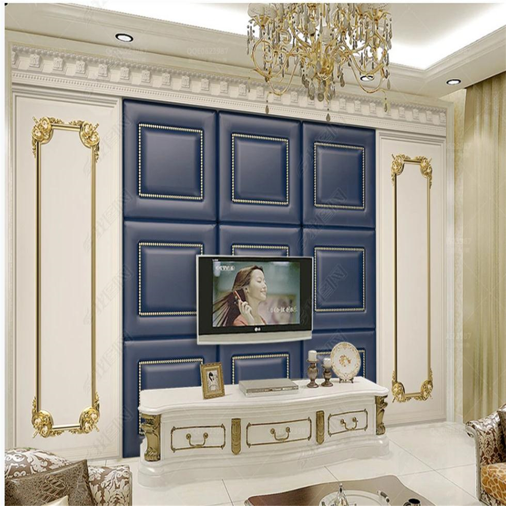 European embossed leather soft bag TV background wall 3d wallpaper