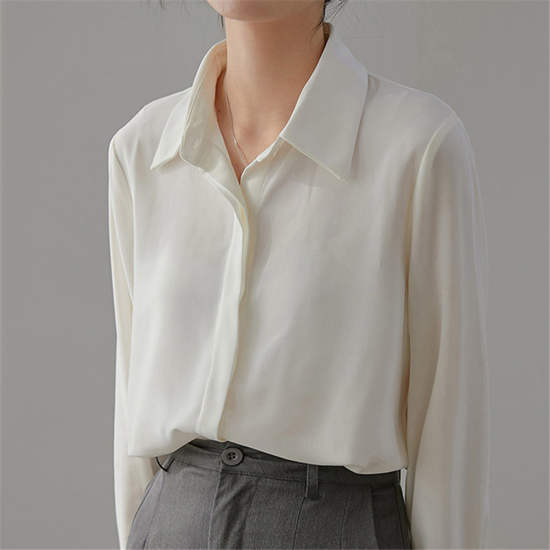White OL Brief Chiffon Female Elegance Solid Loose Office Lady Women Fashion Clothe Vintage Casual Retro Tops Blouses 210421