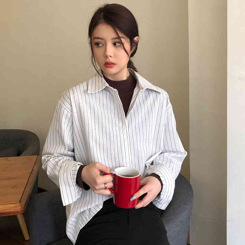 Casual Loose Shirts Spring Autumn Women Striped Shirt Vintage Long Sleeve Blouse Plus Size Fashion Female Tops 11097 210506