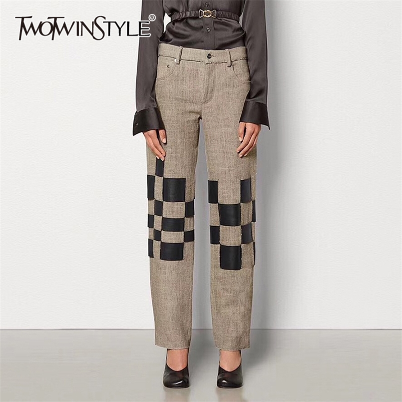 Patchwork Hit Color Women' Pants High Waist Pocket Straight Trousers Female Autumn Large Size Fashion 210521, Black
Patchwork Hit Color Women' Pants High Waist Pocket Straight Trousers Female Autumn Large Size Fashion 210521, Black