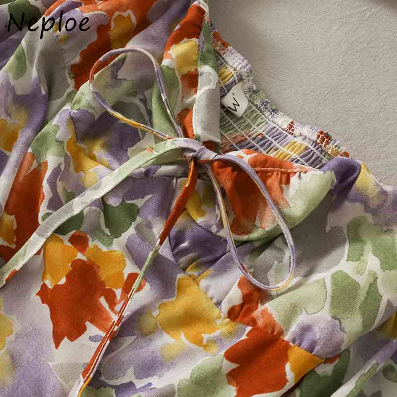 Neploe Square Collar Clavicle Exposed Sexy Blouse Women Vintage Print Slim Fit Blusas Spring Long Sleeve Shirt Femme 210510