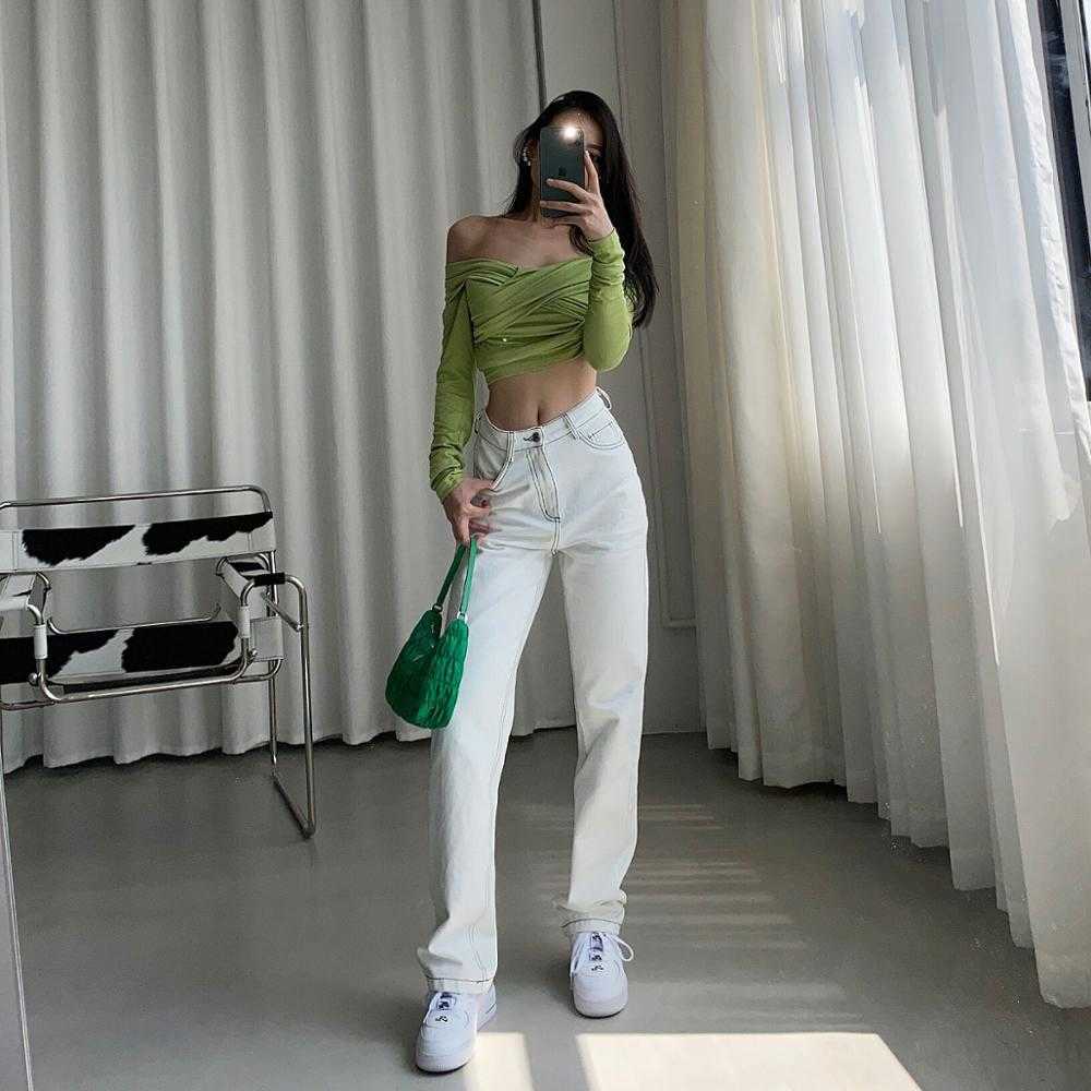 Korean Fashion White Jeans for Women High Waist Long Streetwear Trousers Straight Leg Pants Denim Ladies Baggy Femme Black 210809