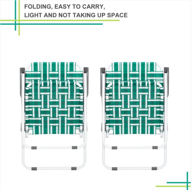 Garden Sets 2pcs Steel Tube PP Webbing Bearing 120kg Folding Beach Chair Light Green Strip