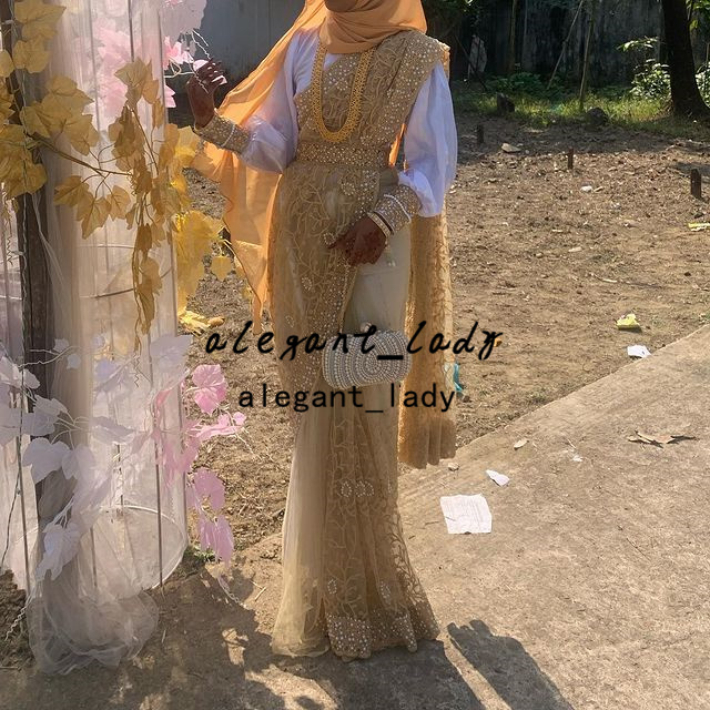 Champagne Gold Muslim Indian Wedding Dresses 2022 Luxury Sparkly Beaded Lace Hijab Kaftan Caftan Marocain Long Sleeve Bridal Gown