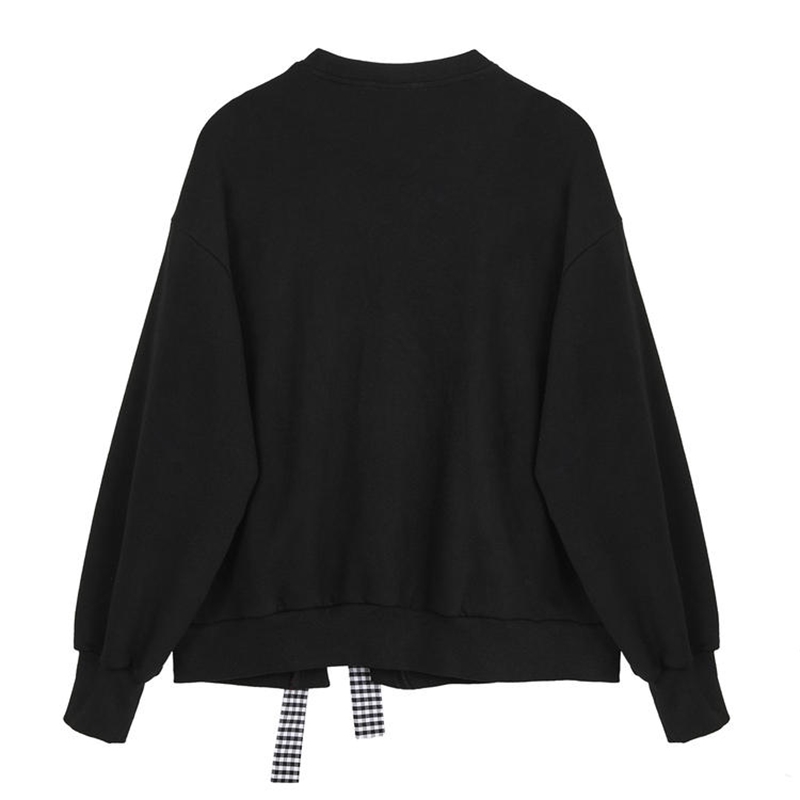 Nomikuma Women Sweatshirt Sweet Bowknot Plaid Patchwork Hoodies Top Autumn New Patchwork Long Sleeve Pullover Jumper 6C947 210427