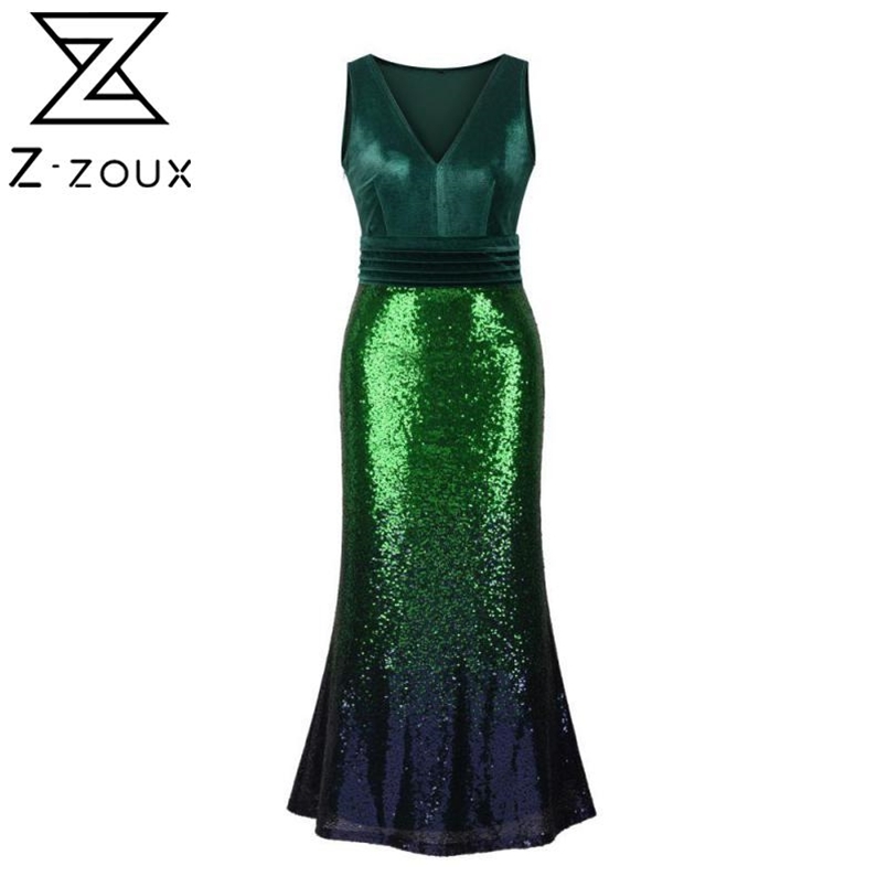 Women Dress Temperament Party es Sequined Stitching V Neck Sleeveless Maxi High Waist Slim Plus Size es 210513