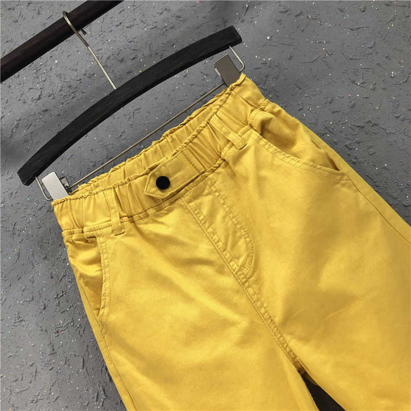 Arrival Summer Women Harem Pants Allmatched Casual Cotton Denim Elastic Waist Plus Size Yellow White Jeans D321 210922