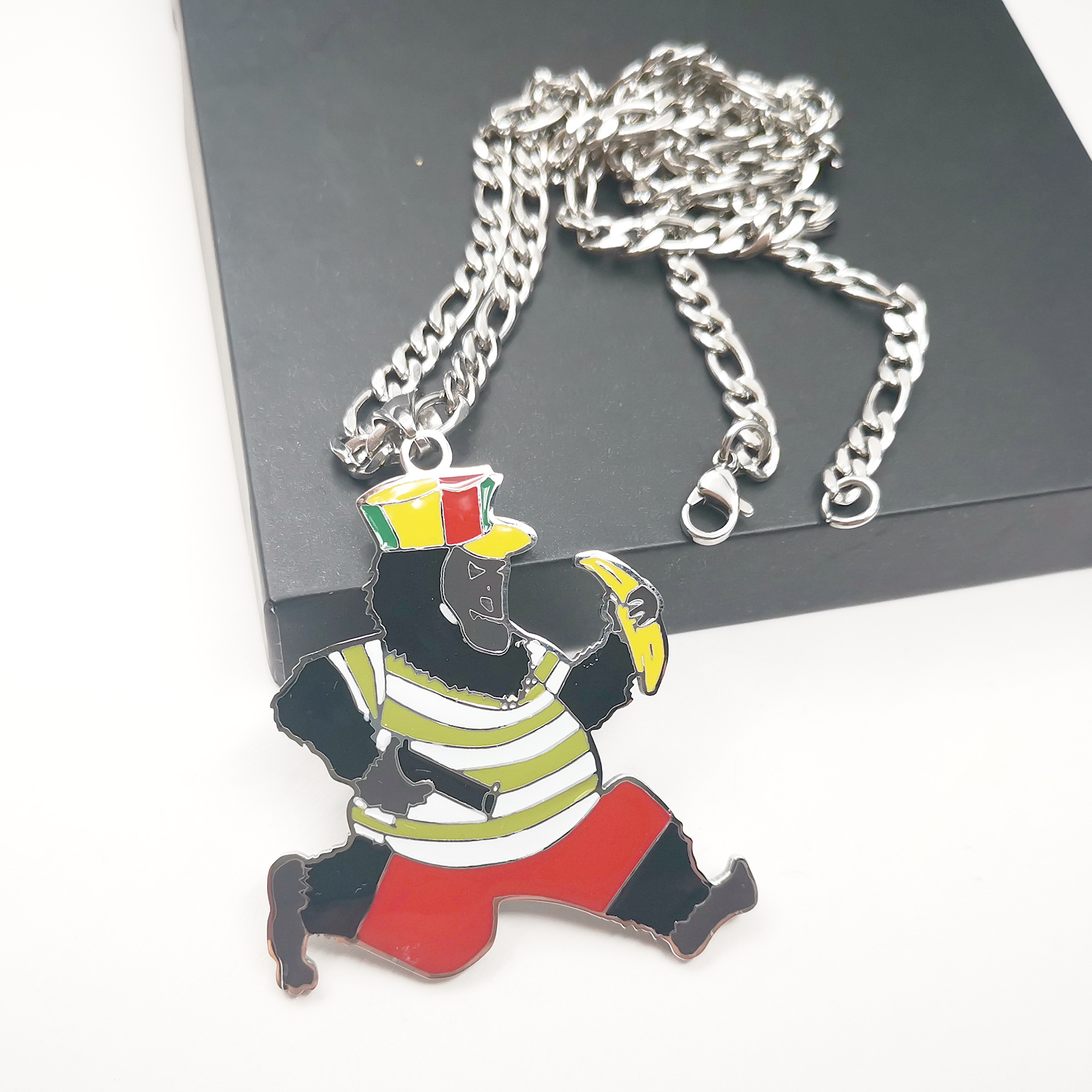 2 inch tall large Ape Boy Charm Pendant for Mens Stainless Steel Cute ICP Fashion Necklace Color free chain 4mm 24''