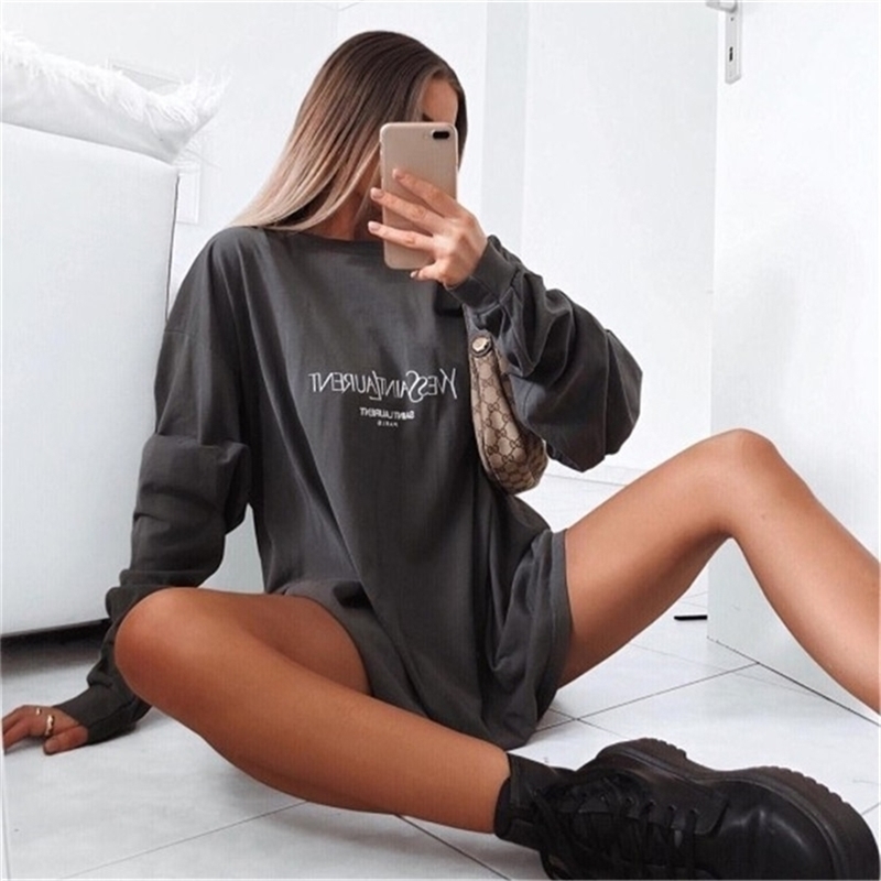 Women Spring Autumn T-Shirts Oversize Letter Print Bottoming Long Sleeve Loose Wild Korean Minimalist Style Tops 210603, Gray
Women Spring Autumn T-Shirts Oversize Letter Print Bottoming Long Sleeve Loose Wild Korean Minimalist Style Tops 210603, Gray