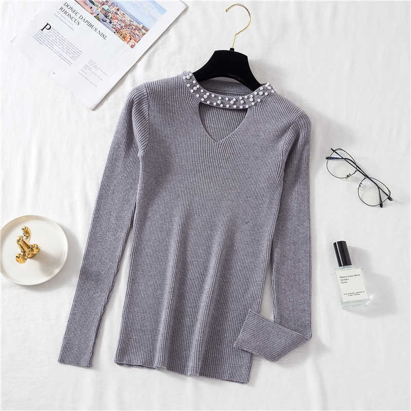 HSA chompas para mujer Winter Pullover and Sweaters Pearl Beading Long Sleeve Casual Jumpers ropa mujer knitted sweater 210716